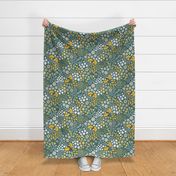 Swimwear floral swirl in green and yellow