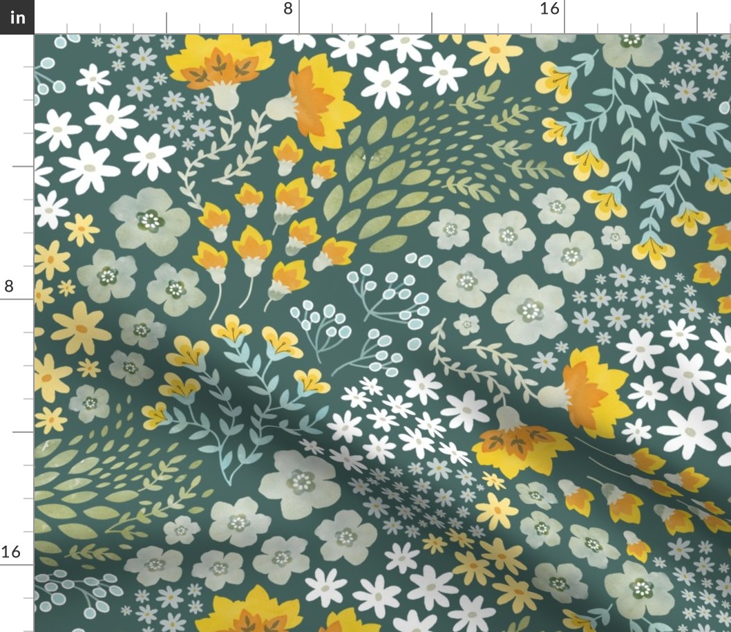 Swimwear floral swirl in green and yellow