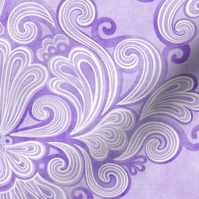 Rococo Damask Medium Purple Medium Scale- Romantic Home Decor- Linen Texture- Hollywood Regency Wallpaper- Halloween- Fairy- Fairies- Violet- Lilac