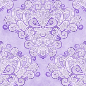 Rococo Damask Medium Purple Medium Scale- Romantic Home Decor- Linen Texture- Hollywood Regency Wallpaper- Halloween- Fairy- Fairies- Violet- Lilac