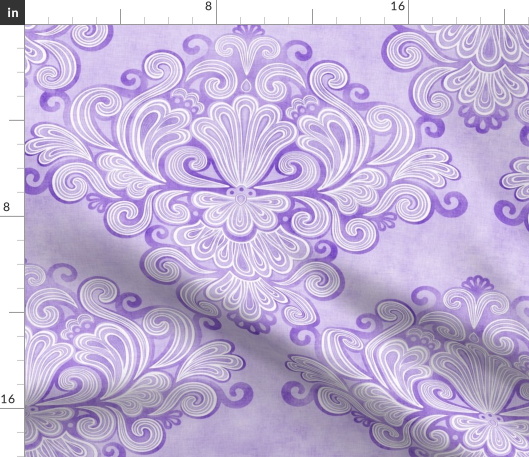 Rococo Damask Medium Purple Medium Scale- Romantic Home Decor- Linen Texture- Hollywood Regency Wallpaper- Halloween- Fairy- Fairies- Violet- Lilac