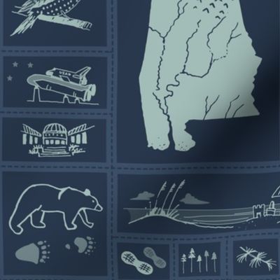 Hand Drawn Alabama - state symbols // blue