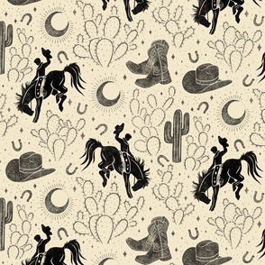 Cowboys and Cacti - more faded - large - cream and black