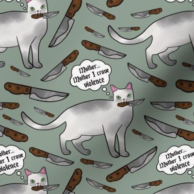 Murder Violence Cat Pale Green Background