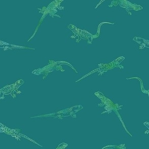 Ombre Lizards on Teal - Angelina Maria Designs
