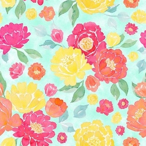 Summer Floral on Aqua - Angelina Maria Designs