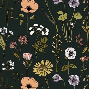 Wildflowers in soft black - medium 