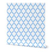 Quatrefoil Lattice - baby blue on white