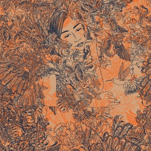 Daydreamer: modern toile de jouy NUDE NAVY ORANGE