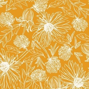 Sketched Dandelions and Clover Weeds Pumpkin Orange 24in 