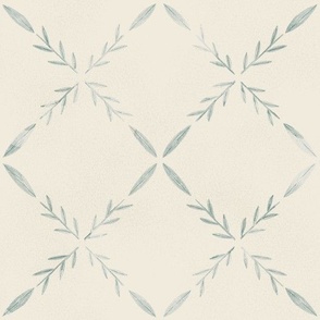 Blue Leaves and Branches Geometric Tile Grid Pattern