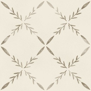 Grey Leaves and Branches Geometric Grid Tile Pattern.