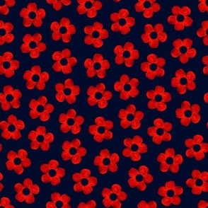 Small-Scale Painted Flowers // Bold Red & Navy