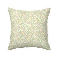 Sweet daisy ditsy flowers poppy blossom and sunflowers white lime green pink orange retro