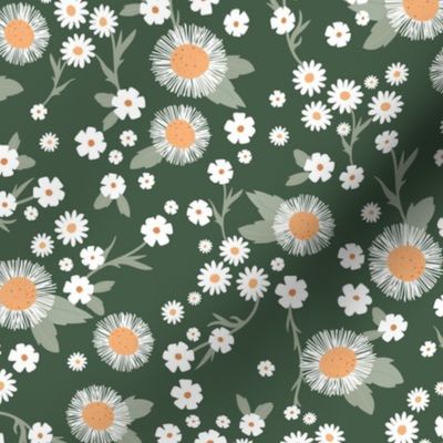 Chamomile flowers daisies buttercups and asters white flower garden mix romantic boho summer theme white orange sage green on cameo 