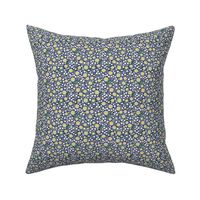 Sweet daisy ditsy flowers poppy blossom and sunflowers white yellow green on navy blue TINY 