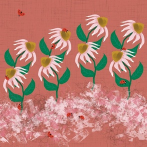 Jumbo - Pink Echinaceas and Ladybugs - Crosswise Stripe