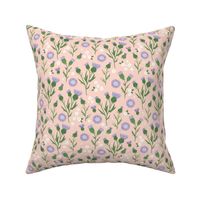 Thistles blossom romantic Scandinavian style flower garden thistle and daisy design green purple lilac on blush peach