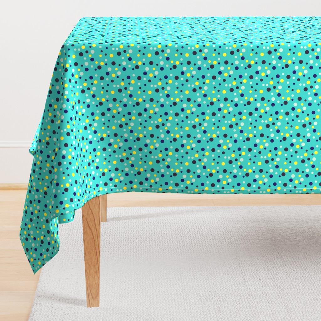 Random blue, yellow, navy and mint polka dots - Small scale