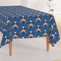 Folksy strawberry garden - dark blue (smaller scale)