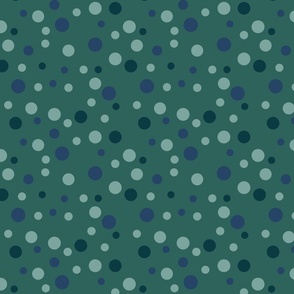 Random blue, mint and dark green polka dots - Medium scale
