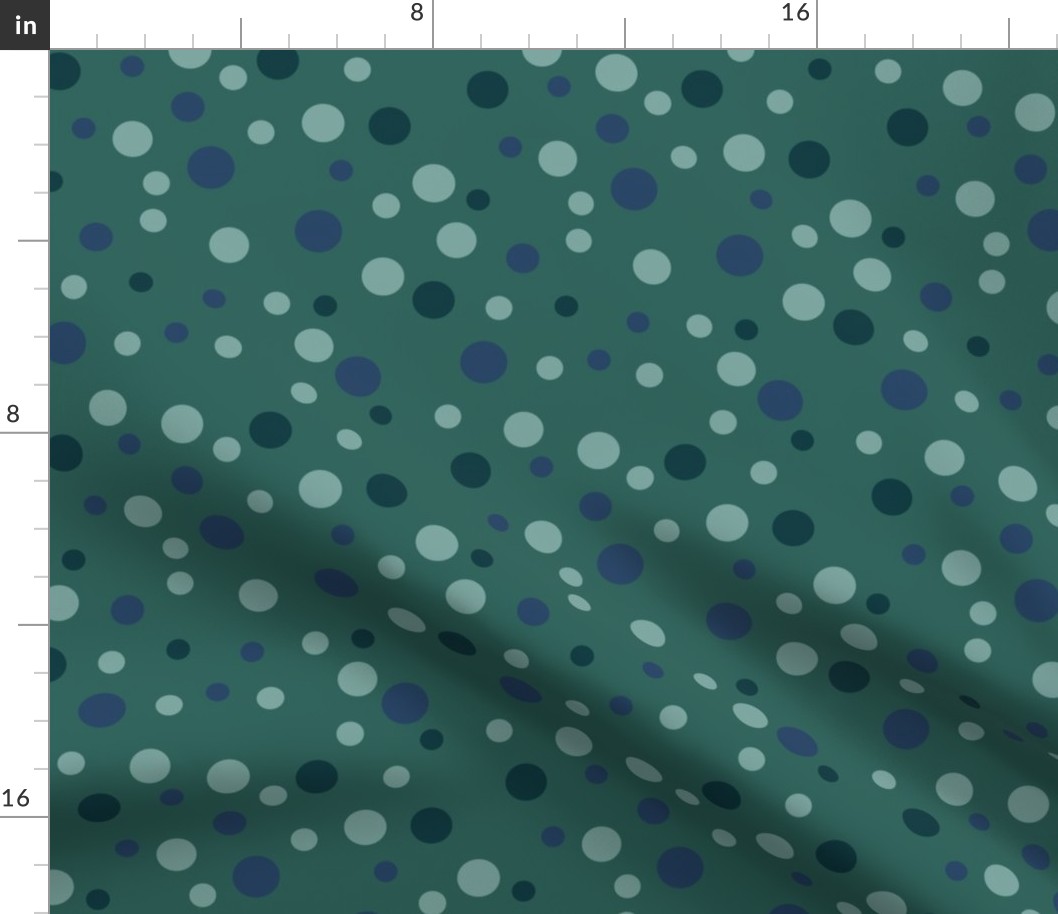 Random blue, mint and dark green polka dots - Medium scale