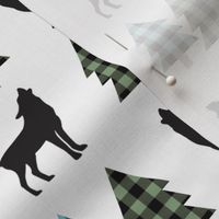 Wolves and Trees (forest green / blue / black plaid)