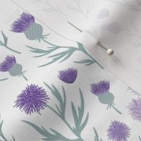 Vintage Thistles - Scandinavian style romantic flower blossom mist green lilac purple on white 