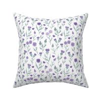 Vintage Thistles - Scandinavian style romantic flower blossom mist green lilac purple on white 