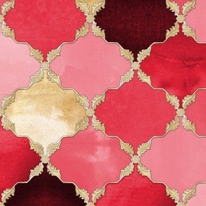 Floral Watercolor Moroccan Tile pink cherry