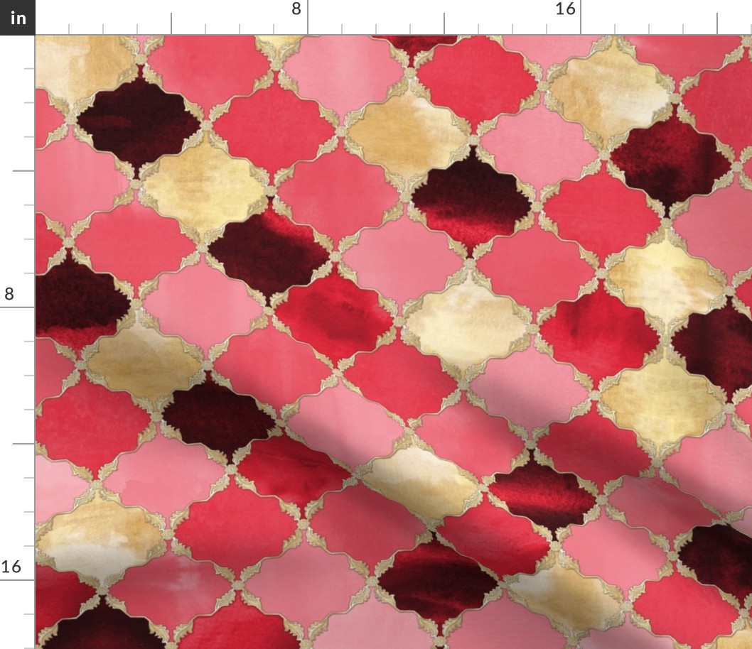 Floral Watercolor Moroccan Tile pink cherry