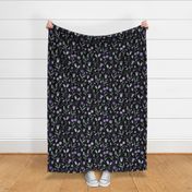 Vintage Thistles - Scandinavian style romantic flower blossom mist green lilac purple on black night  LARGE