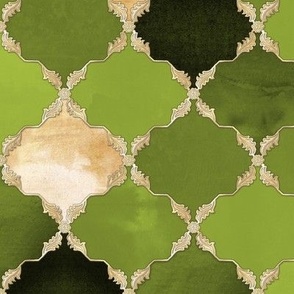 Floral Watercolor Moroccan Tile olive