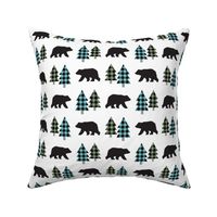 Bears and Trees (forest green / blue / black plaid)