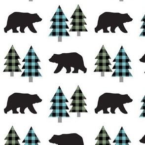 Bears and Trees (forest green / blue / black plaid)