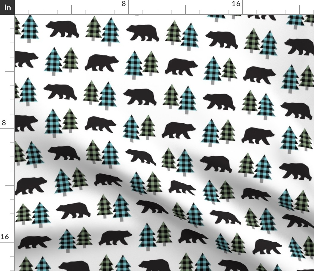 Bears and Trees (forest green / blue / black plaid)