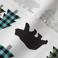 Bears and Trees (forest green / blue / black plaid) rotated