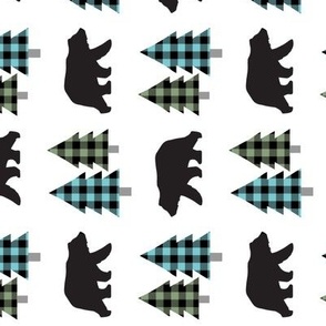 Bears and Trees (forest green / blue / black plaid) rotated
