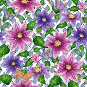 Garden Party-Climbing Clematis With Butterflies-Large