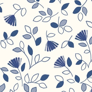 Boho Floral - White and Navy - Medium