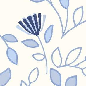 Blue leaf boho floral medium light blue and navy