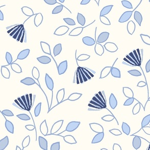 Boho Floral - White and Light Blue - Medium