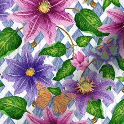 Garden Party-Climbing Clematis With Butterflies-Medium
