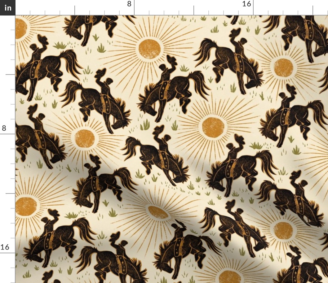 Cowboys and Sunshine - 12" - black, cream, gold, and moss