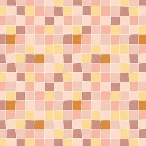 pink and yellow organic checker gingham, girls blender for summer swimwear, hand drawn tiles, kids coastal design