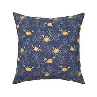 Cute coastal watercolor crabs on dark blue with hand painted coral