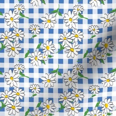 Daisies Blue Gingham