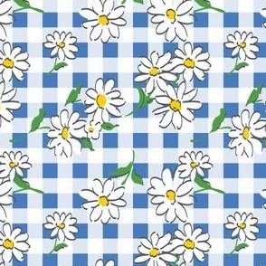Daisies on Blue Gingham