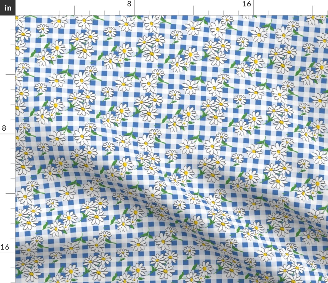 Daisies Blue Gingham