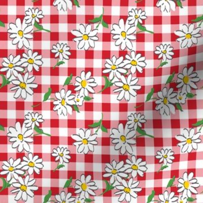 Daisies Red Gingham